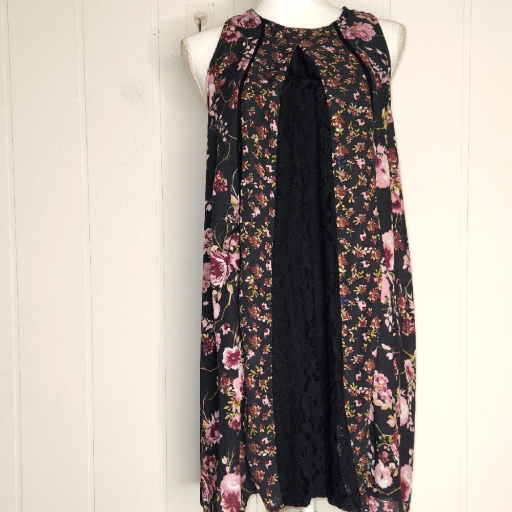 Y2K Floral Print Lace Flowy Sleeveless Whimsygoth Witchy Summer Dress